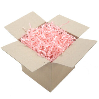 cardboard box full of pink shredded paper